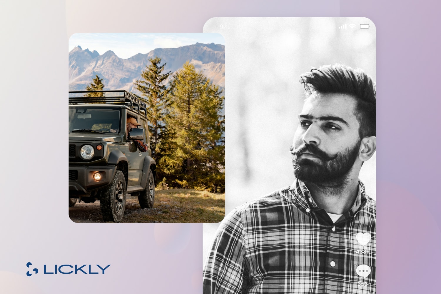 Lickly logo with car and trees plus a man