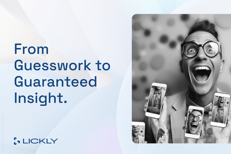 Lickly logo with man and multiple iPhone photos